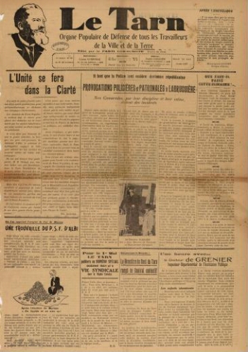 Tarn : Organe populaire de défense des ouvriers, paysans, artisans et petits commerçants (Le), n°16, 24 avril 1937