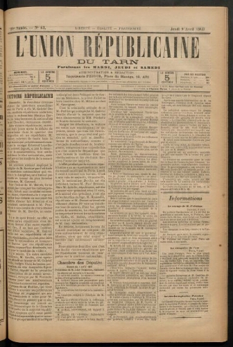 Union républicaine du Tarn (L’), 9 avril 1903