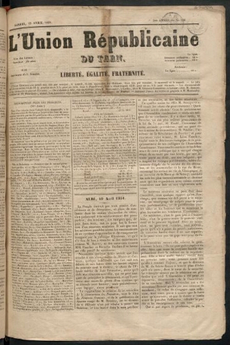 Union républicaine du Tarn (L’), 19 avril 1851