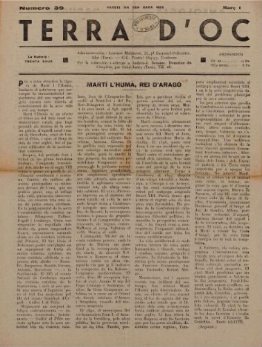 Terra d'Oc, n°39, mars 1943
