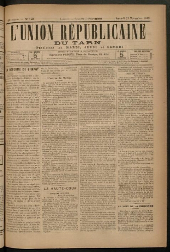 Union républicaine du Tarn (L’), 25 novembre 1899