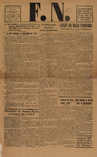 F.N. : hebdomadaire du Front national du Tarn, n°13, 25 novembre 1944
