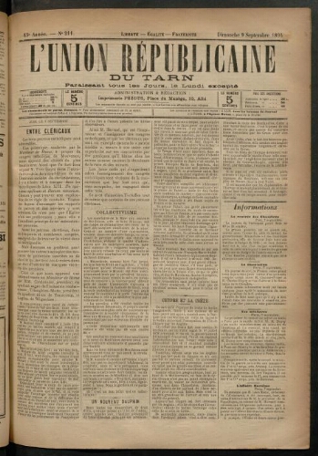 Union républicaine du Tarn (L’), 9 septembre 1894