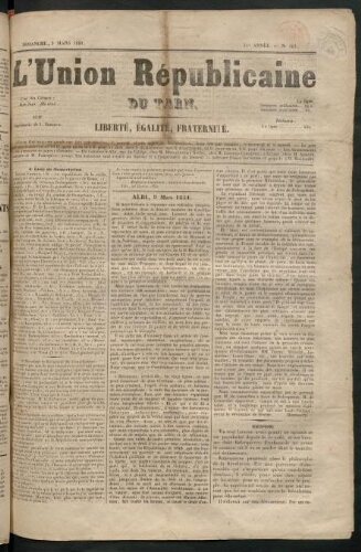 Union républicaine du Tarn (L’), 9 mars 1851