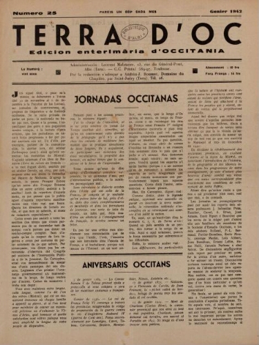Terra d'Oc, n°25, janvier 1942