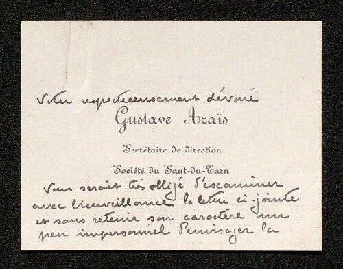 Lettre de Gustave Azaïs à Louisa Paulin
