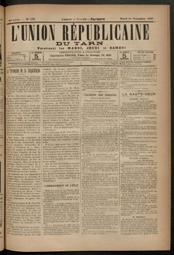 Union républicaine du Tarn (L’), 21 novembre 1899