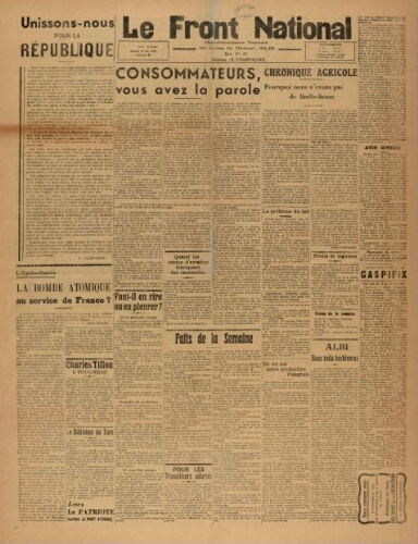 F.N. : hebdomadaire du Front national du Tarn, n°90, 25 mai 1946