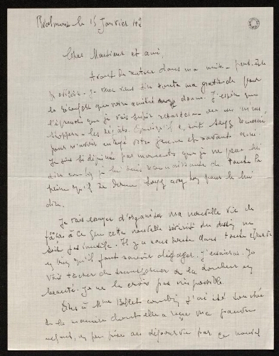 Lettre de Louisa Paulin à Charles Bellet, le 15 janvier 1942