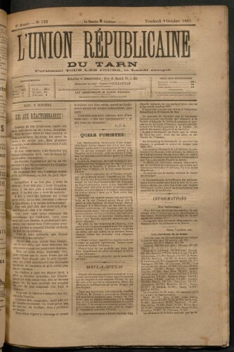 Union républicaine du Tarn (L’), 9 octobre 1885