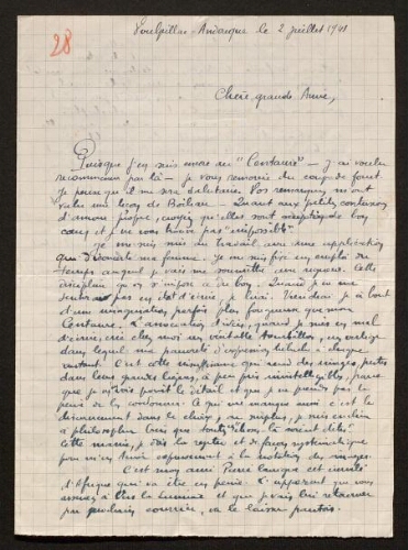 Lettre de René Rouquier à Louisa Paulin, le 2 juillet 1941