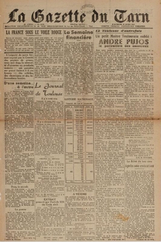 Gazette du Tarn : organe populaire de la défense sociale et des libertés publiques (La), n°2276, 26 mars 1944