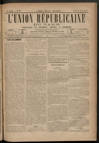Union républicaine du Tarn (L’), 1 avril 1897