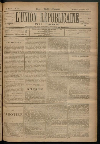 Union républicaine du Tarn (L’), 9 novembre 1889