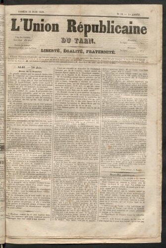 Union républicaine du Tarn (L’), 30 juin 1849