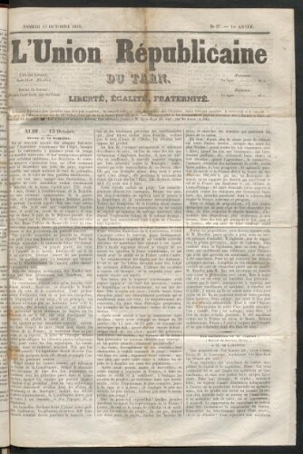 Union républicaine du Tarn (L’), 13 octobre 1849
