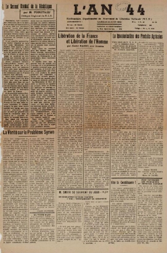 An 44 : organe départemental du mouvement de libération nationale (L'), n°30, 16 juin 1945