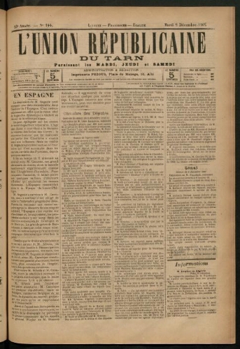 Union républicaine du Tarn (L’), 9 décembre 1902