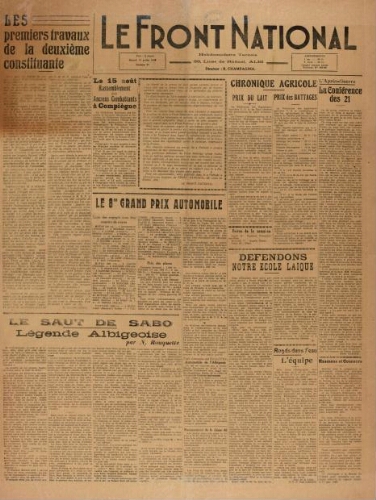 F.N. : hebdomadaire du Front national du Tarn, n°97, 13 juillet 1946