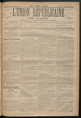 Union républicaine du Tarn (L’), 1 décembre 1881