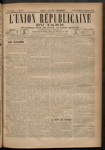 Union républicaine du Tarn (L’), 9 septembre 1895