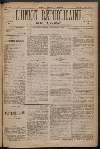 Union républicaine du Tarn (L’), 26 août 1882