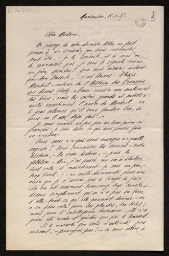 Lettre d'Antonin Perbosc à Louisa Paulin, le 16 mars 1937