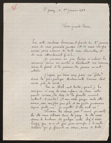 Lettre de René Rouquier à Louisa Paulin, le 1er janvier 1944