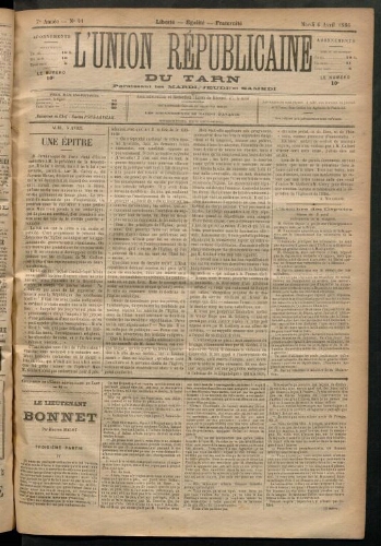 Union républicaine du Tarn (L’), 6 avril 1886