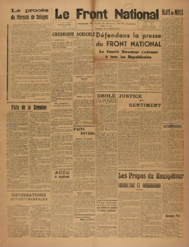 F.N. : hebdomadaire du Front national du Tarn, n°81, 16 mars 1946