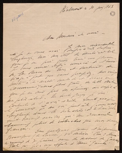 Lettre de Louisa Paulin à Charles Bellet, le 30 juin 1943
