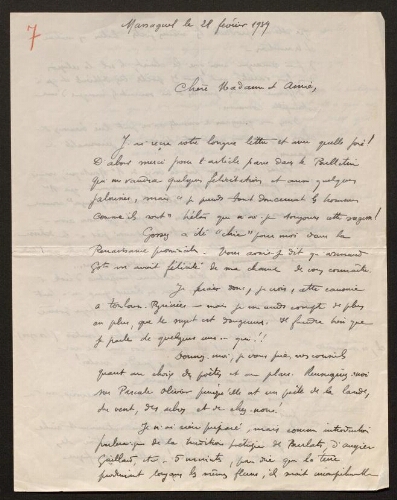 Lettre de René Rouquier à Louisa Paulin, le 28 février 1939