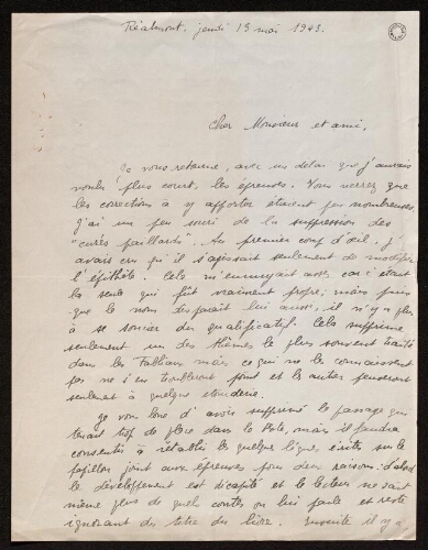 Lettre de Louisa Paulin à Charles Bellet, le 13 mai 1943