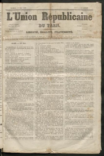 Union républicaine du Tarn (L’), 19 mai 1849