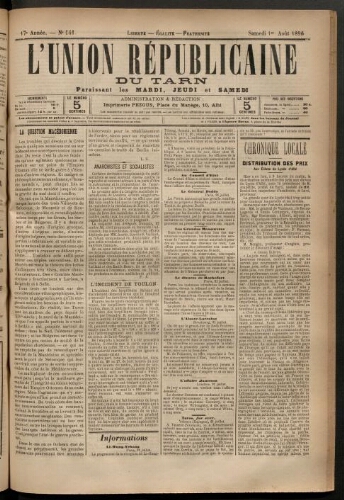 Union républicaine du Tarn (L’), 1 août 1896
