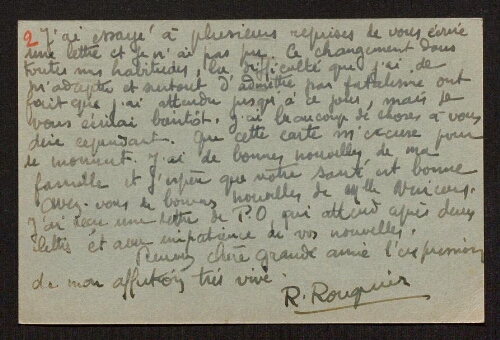 Lettre de René Rouquier à Louisa Paulin