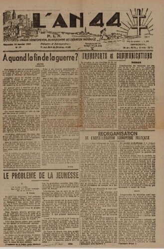 An 44 : organe départemental du mouvement de libération nationale (L'), n°10, 14 janvier 1945