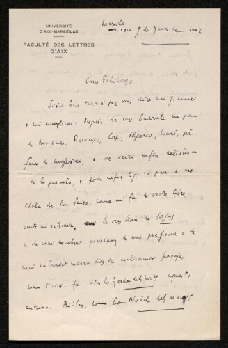 Lettre d'Emile Ripert à Louisa Paulin, le 9 juin 1942
