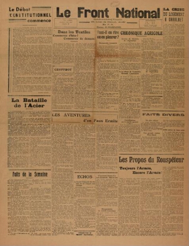 F.N. : hebdomadaire du Front national du Tarn, n°80, 9 mars 1946