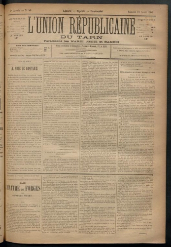 Union républicaine du Tarn (L’), 21 avril 1888
