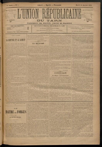 Union républicaine du Tarn (L’), 10 janvier 1888