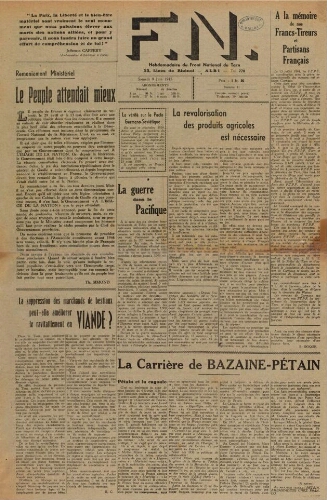 F.N. : hebdomadaire du Front national du Tarn, n°41, 9 juin 1945
