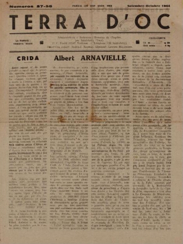 Terra d'Oc, n°57-58, septembre-octobre 1944