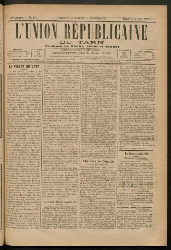 Union républicaine du Tarn (L’), 9 février 1904
