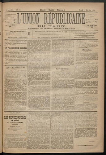 Union républicaine du Tarn (L’), 1 février 1881