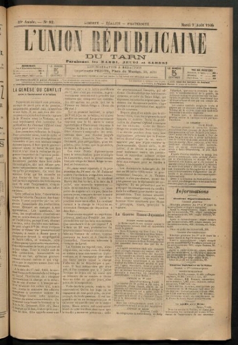 Union républicaine du Tarn (L’), 9 août 1904
