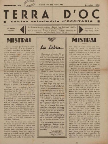 Terra d'Oc, n°10, octobre 1940