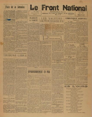 F.N. : hebdomadaire du Front national du Tarn, n°72, 12 janvier 1946