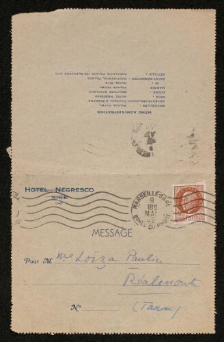 Lettre de Louis Pierard à Louisa Paulin, le 8 mai 1942