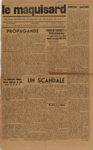 Maquisard : journal des Forces françaises de l'intérieur du Tarn (Le), n°8, 20 décembre 1944